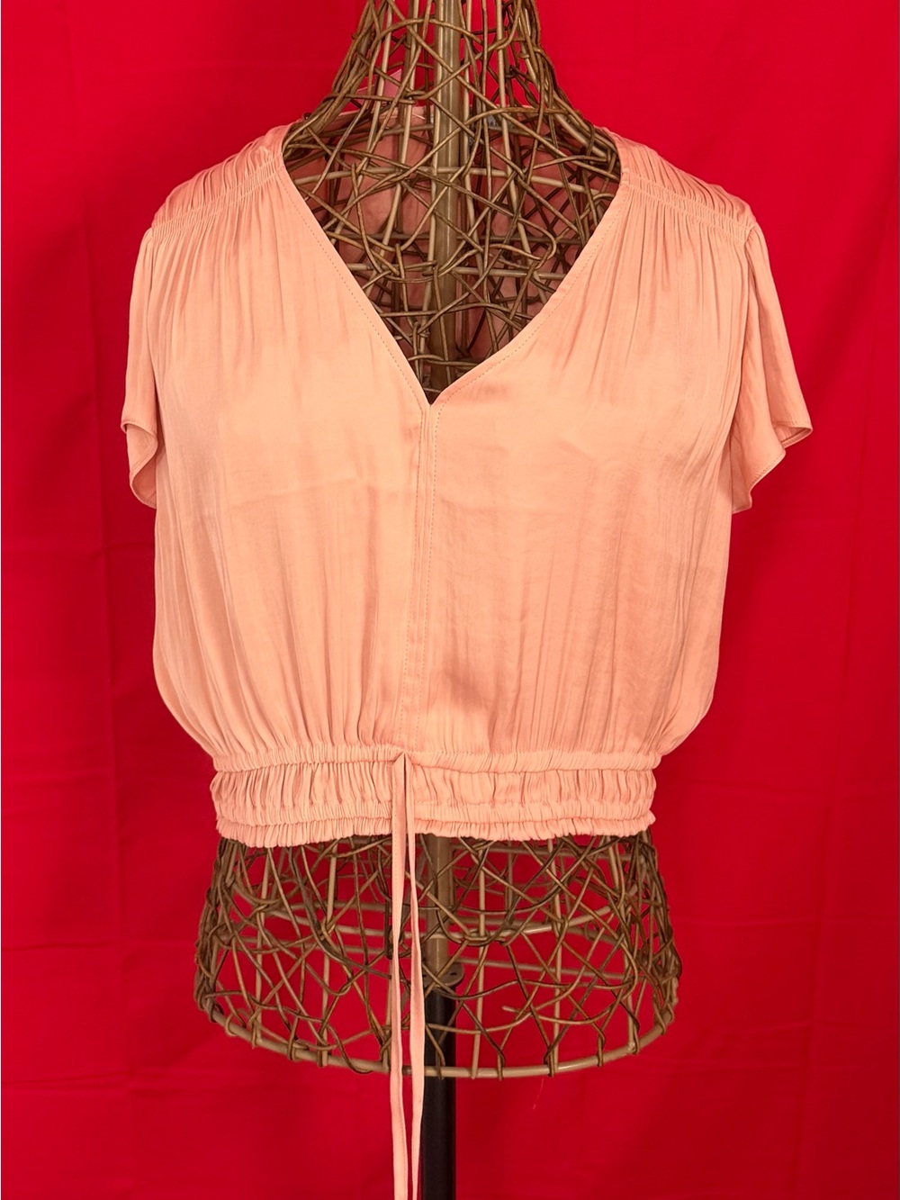Women's Peach V-Neck Drawstring Crop Top
